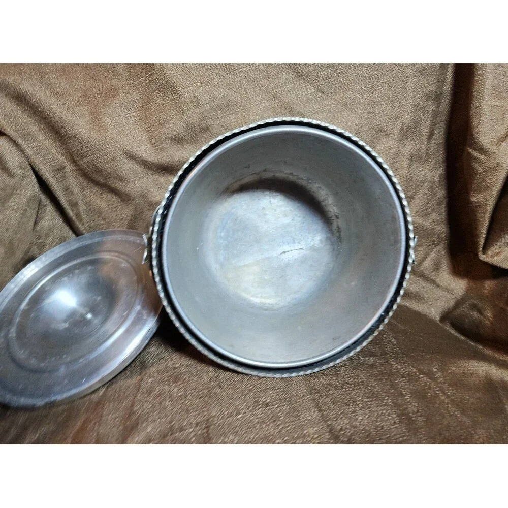 Hammered Aluminum Ice Bucket Mid Century Madmen Style Rose Bud Top Vintage